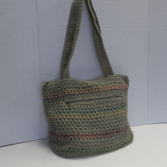 THE SAK Riviera Hand Crocheted Lined Striped Boho Hippie Tote Bag Style # 107705 - Picture 6 of 7